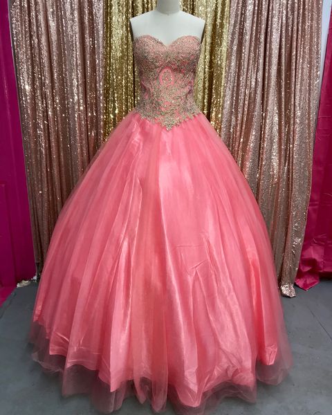 

water melon ball gown quinceanera dresses 2019 sweetheart gold appliqued crystals sleeveless organza sequins sweet 16 prom pageant gowns, Blue;red