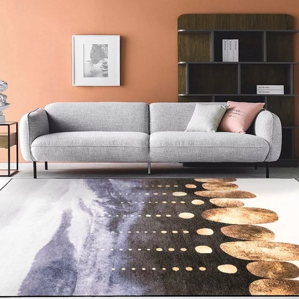 

ins popular art metallic geometric living room carpet, big size golden striped bedside rug, decoration office carpet