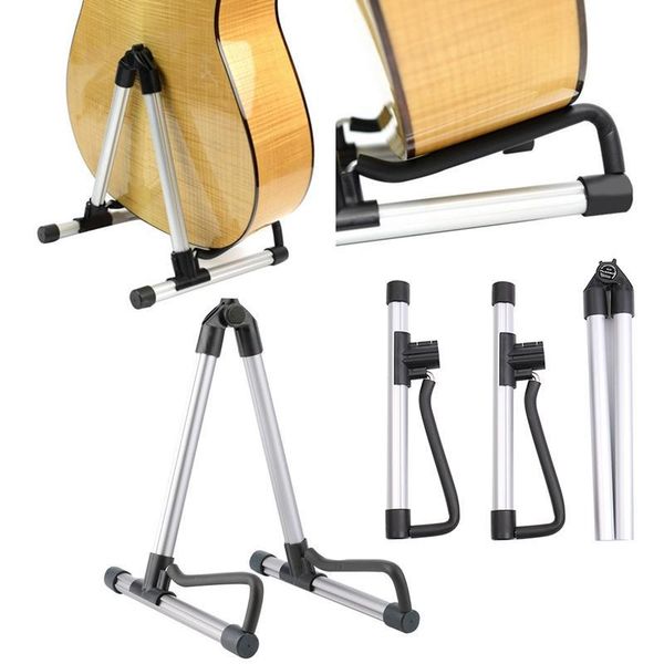 

black + silver aluminum adjustable a-frame electric guitar floor stand holder for acoustic guitar