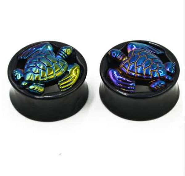 

1 pair uv acrylic rainbow&white cute turtle organic ear tunnels double flare ear taper stretcher plugs gauges, Silver