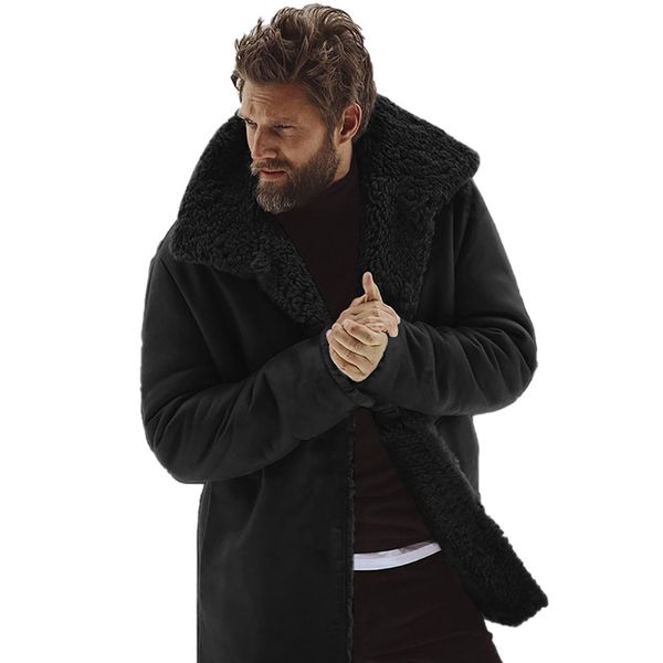 

mens winter medium length woollen jacket thickened detached coat #7, Black