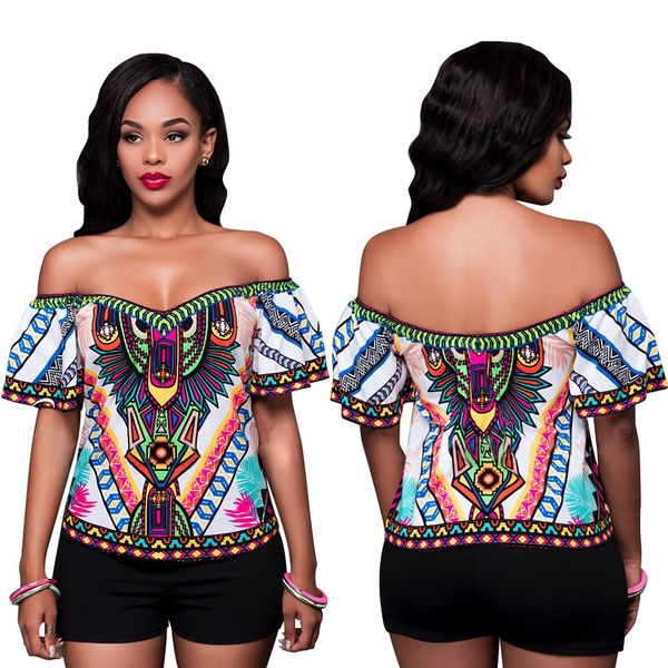 

европейский и американский expres сексуальное цифровое позиционирование печать внешней торговли с плеча африка женская блузка женский blusa, Red