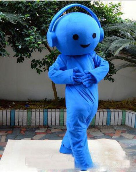2018 Hochwertiges Maskottchenkostüm für Erwachsene, Werbung, blaues Musik-Headset, Kostüm, Halloween, professionelles Party-Maskottchen-Kostüm