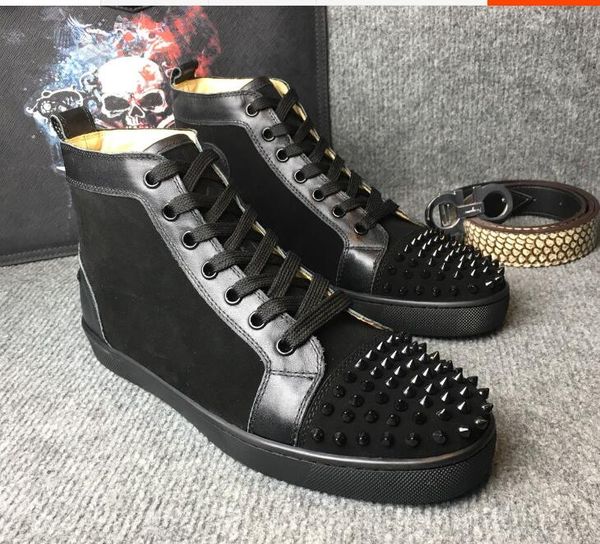 

2018 New Mens Casual Shoes with Spikes Rhinestone Red Bottom Multi Colorful high top Lace-up Unisex Luxury New Flats Sneaker Fashion D