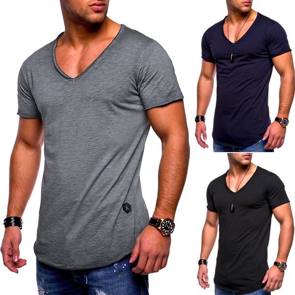 

new fashion men tee slim fit v neck short sleeve muscle cotton casual blouse shirts for male wholesale drop shipping, White;black