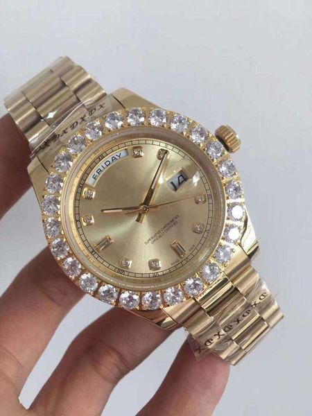 

aaa-Free shipping watches men luxury brand Day-Date Red face diamond watch men automatic sapphire 18K original clasp Mechanical WristWatche