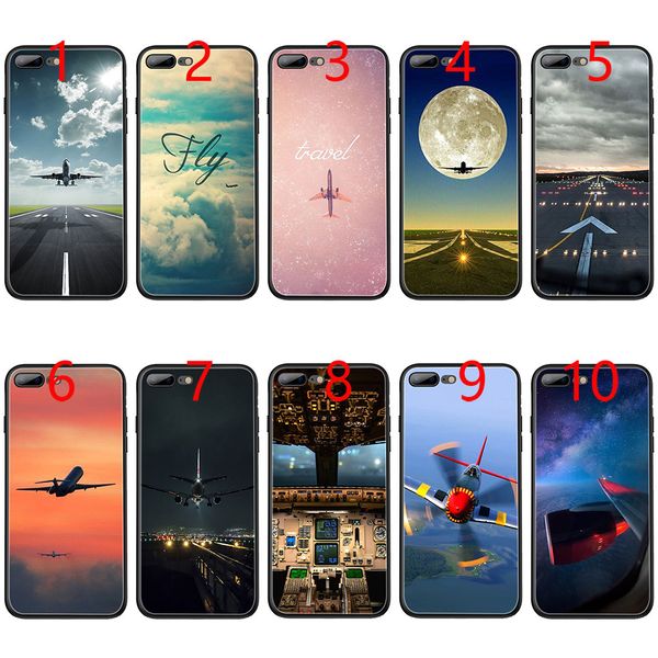 

самолет, летящий в закат Мягкий черный ТПУ чехол для телефона для iPhone XS Max XR 6 6s 7 8 Plu