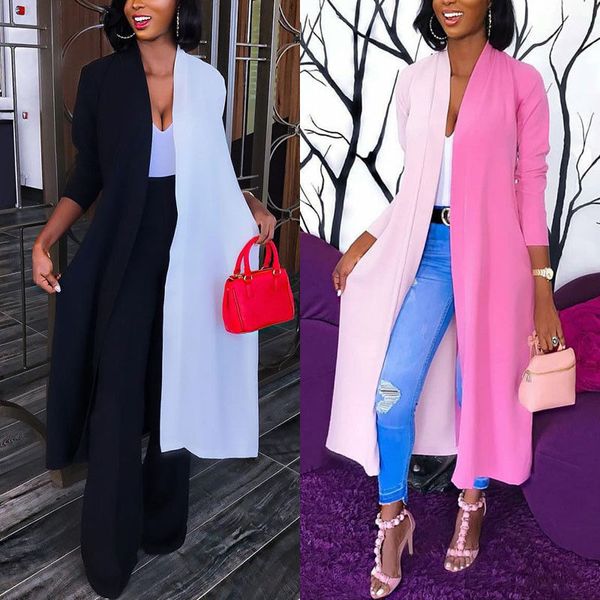 

autumn new fashion women loose long contrast cardigan draped kimono shawl ladies jacket, Black;brown