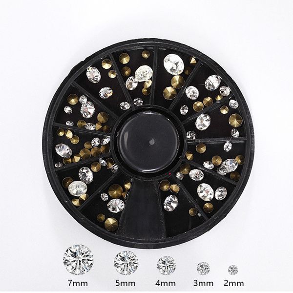 

1 box clear ogival sharp bottom crystal diamond mixed size rhinestones diy nail art decorations in wheels mz0512, Silver;gold