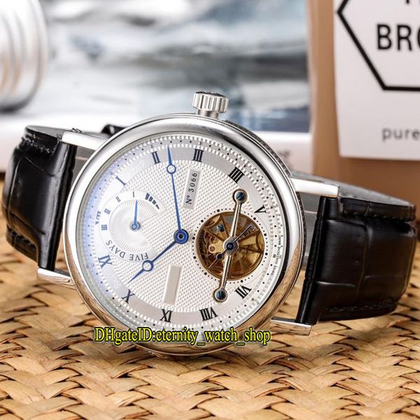 

luxry новый classique осложнения 5317 5317pt/12 / 9v6 белый циферблат турбийон автоматические мужские часы серебристый чехол кожаный ремешок, Slivery;brown