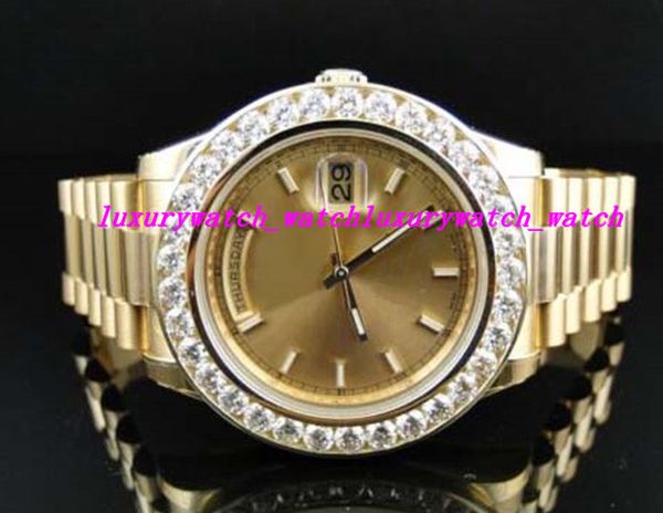 

luxury watches fashion stainless steel bracelet new mens ii solid 18 kt 41mm diamond watch gold dial 8 ct mechanical automatic man watch, Slivery;brown