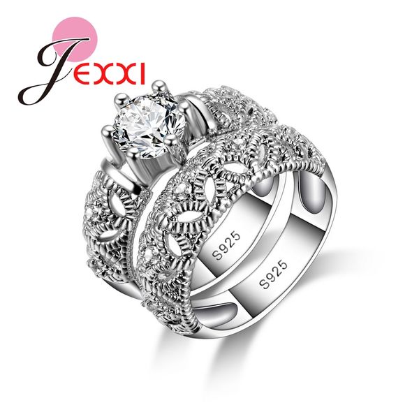 

jemmin fashion clear cubic zirconia couple rings for women 925 sterling siver white cz jewelry ring sets wholesale, Golden;silver