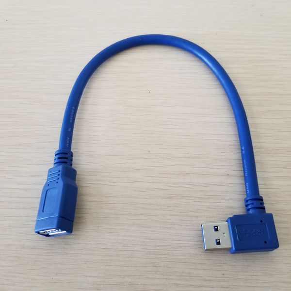 

90 degree right angle usb 3.0 type a extension data cable male to female blue 30cm