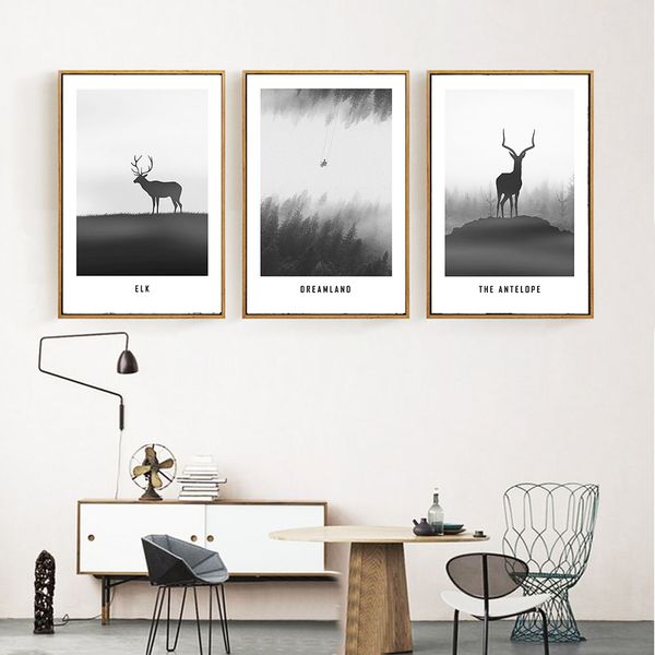 

nordic style modern black and white deer poster elk wall art canvas painting decorative pictures home decor unframed