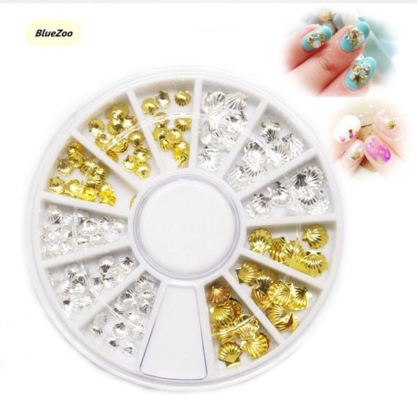 

bluezoo 3mm 4mm seashell gold silver nail rhinestones for nails beauty tips makeup metal accessories 3d nail decoration shape, Silver;gold