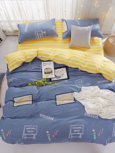 

4 pcs bedclothes set modern school themed supple cozy bedsheet set