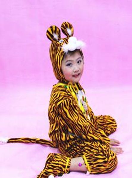 

2017 new style children cosplay speckled tiger animal perform sequins clothing boys and girls dance conjoined clothes, Black