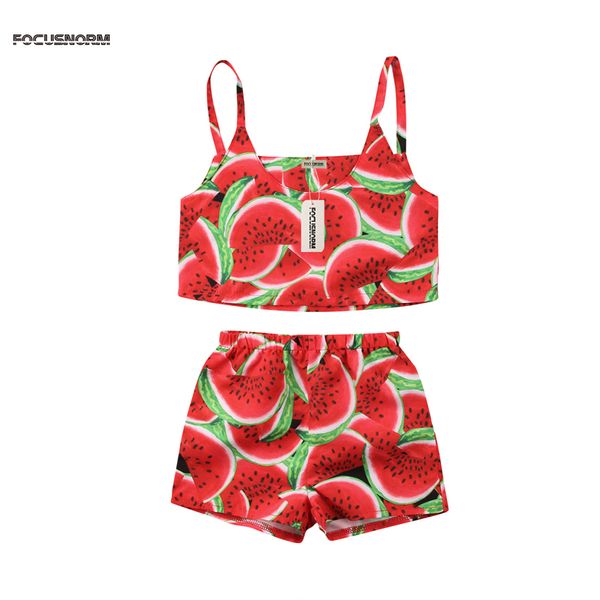 

fashion lovely toddler kid baby girl 2pcs sets watermelon print sleeveless pullover vest shorts outfit 1-5y, White