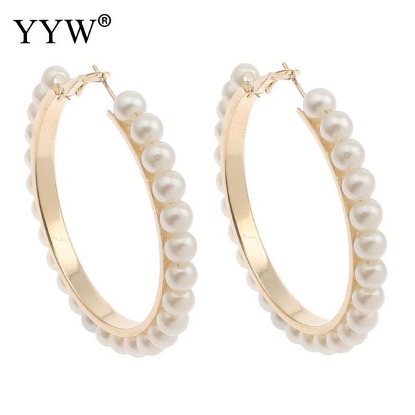 

whole sale1pair earings imitation white black pearl big loop circle hoop earring wholesale wedding jewelry hoop eearrings, Golden;silver