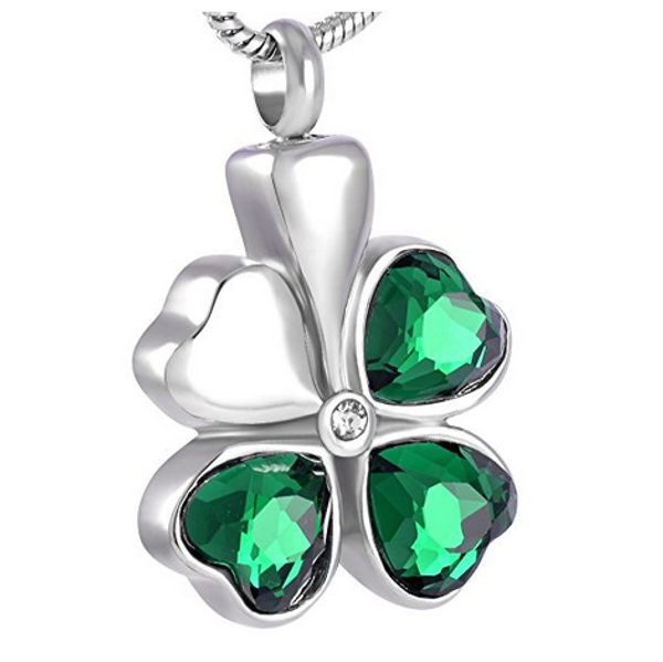 

custom stainless steel lucky clover urn necklace for ashes keepsake memorial cremation pendant necklace jewelry, Silver