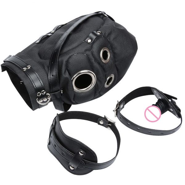 Donne Set esotico con la bocca aperta Pene Gag Head Fetish Bondage Restraint Pu gioco in pelle Maschera Giocattoli del sesso per Adulti Coppie S1031