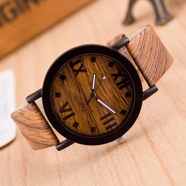 

bracelets 2018 women fashion roman numeral wrist watch wood leather band analog quartz femme bracelet jewelry gift drop shipping, Golden;silver