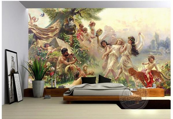 

p wallpaper 3d stereoscopic european classical oil painting angel paradise party dancing mural background wall wall mural