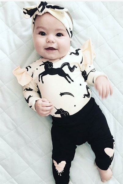 

baby girls clothes sets outfits long sleeve cartoon cotton bodysuits cotton love pants headbands 3pcs clothing baby girl, White