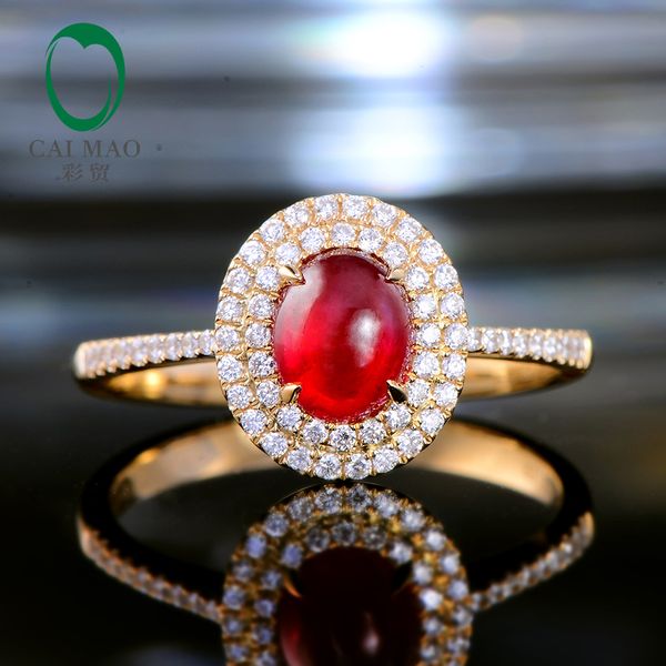 

caimao claw prongs 1.21ct natural cabochon cut ruby halo diamond 14kt yellow gold engagement wedding ring, Golden;silver