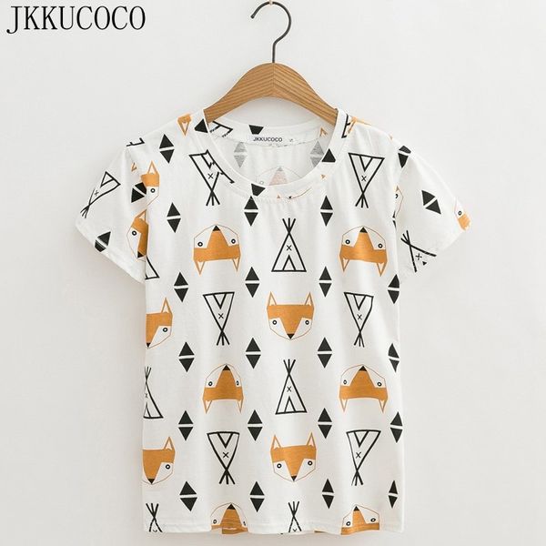 

O-Neck Newest Style Women Tops Cartoon Fox Print T-Shirt Short Sleeve O-Neck Casual T -Shirt Women T Shirt Summer Tee Xs -Xl Female