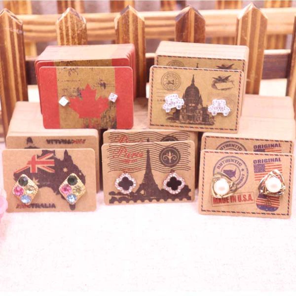 

vintage kraft earring card 100pcs 3.5*5cm paper cute stud earring card custom logo cost extra jewelry display packing, Black;white