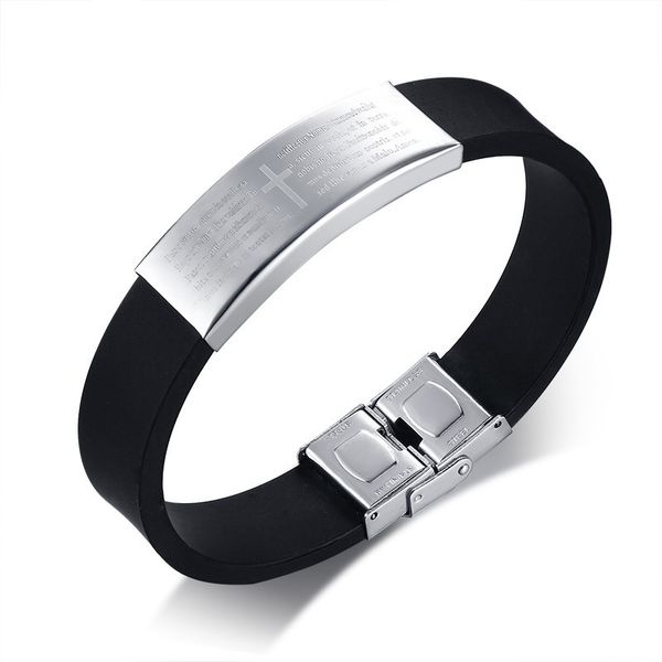 

2018 new men wristband fashion silicone titanium steel cross black bracelet simple rubber charm rubber man bracelets