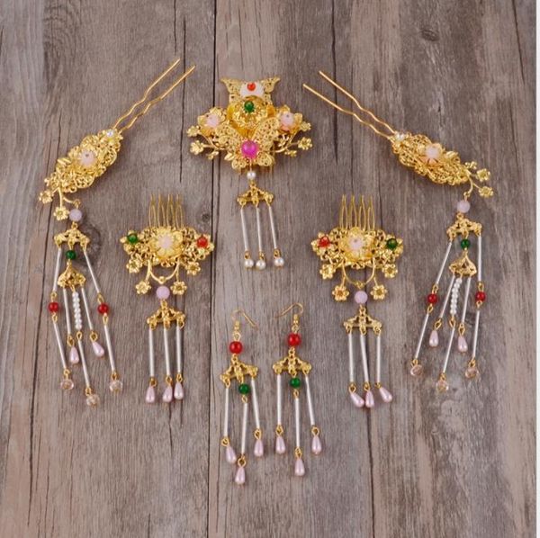

bridal costume, ornaments, flowers, hairpin sets, qipao xiu, phoenix crown, gold handmade accessories, Silver