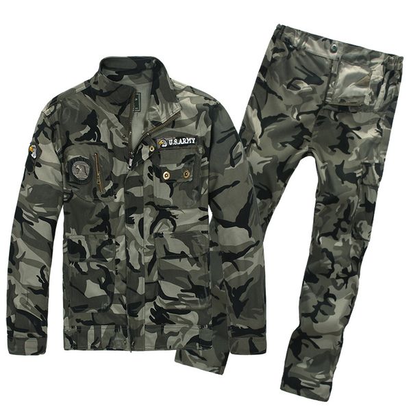 

outdoor 101 airborne division clothes camouflage hunting suit for men's us army combat uniforms tactical jacket+pants, White;black