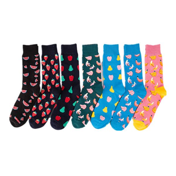 

mens happy socks man combed cotton funny socks colourful fruit long art sock men's fashion dress skateboard sock, Black