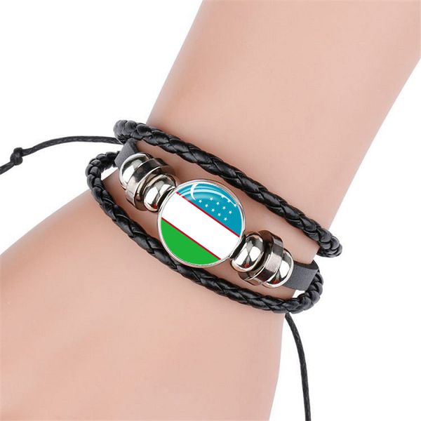 

2018 new fashion central asia national flag bangle bracelet for men and women glass cabochon leather bracelet jewelry gift, Golden;silver