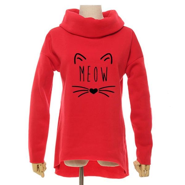 

meow cat funny christmas 2018 women winter hoodies scarf collar long sleeve fashion casual autumn sweatshirts rough pullovers, Black