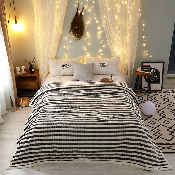 

new grey and white stripes fleece blanket thick winter warm blankets for beds soft throw blanket for sofa queen size bedspreads