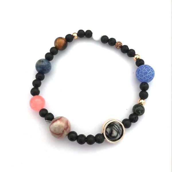 

solar system 9 planets universe stars women office style natural stones beaded stretch strand bracelets saturn pluto earth moon, Golden;silver