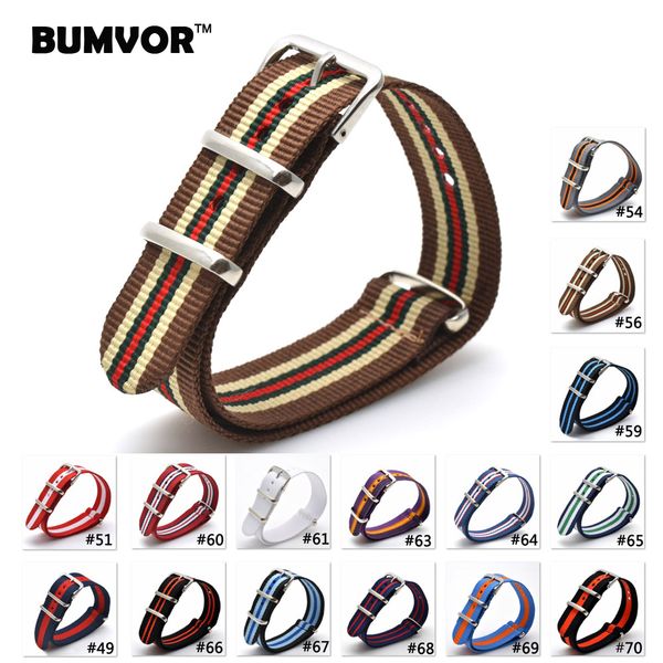 

code 49-70 1pcs 20 mm watchband wholesale watches men nylon nato strap 20mm watchband waterproof watch strap on for hours, Black;brown