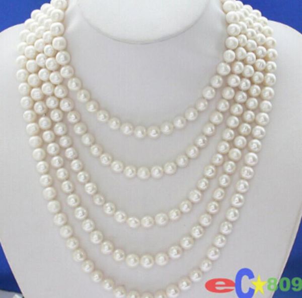 

1710 long 100" 8-9mm white round freshwater pearl necklace, Silver