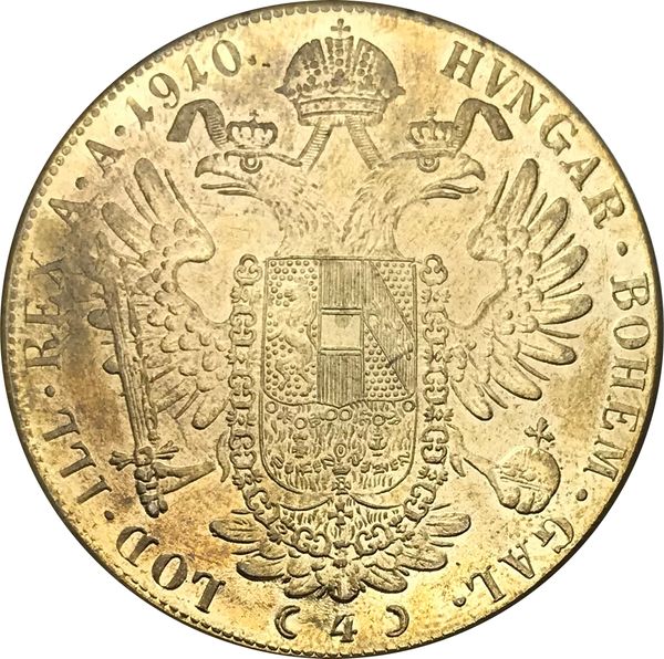

Австрийская монета Франца Иосифа I, 1910 год, 4 дуката, латунь, металлическая копия