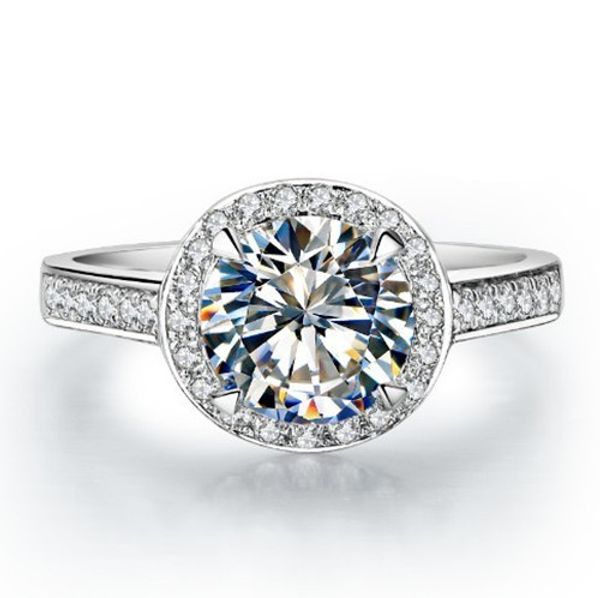 

1 pure 585 gold round halo vfpn certified moissanite engagement ring for woman gorgeous female engagement ring ship, Golden;silver