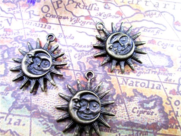 

18pcs sun and moon pewter charm , bronze tone sun and moon charm pendant 25x30mm red, Bronze;silver