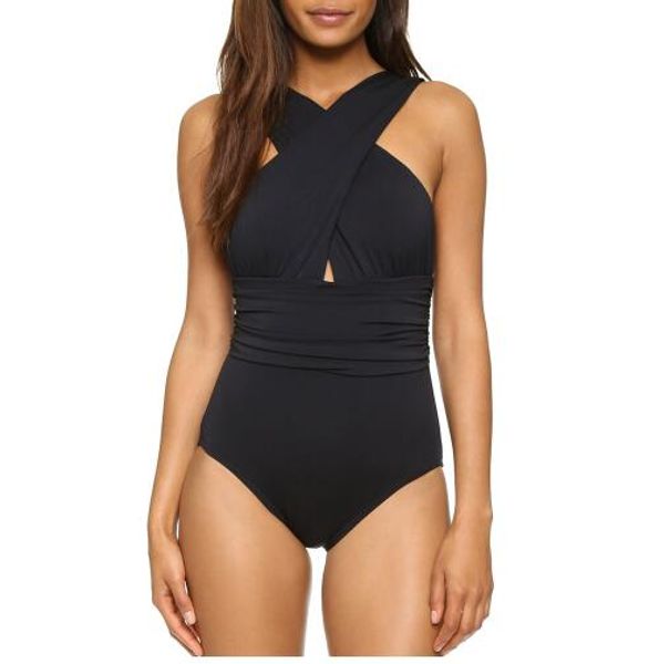 

2018 black red cross halter women swimwear one piece swimsuit black red solid women bathing suits beach wear swim
