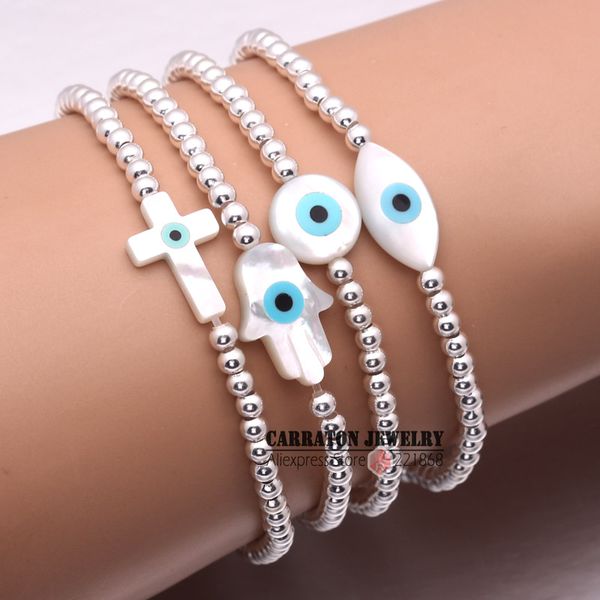 

kaletine fashion 925 sterling silver beads bracelets mop shell hamsa hand of fatima evil eye cross lucky turkish charm bracelet, Black