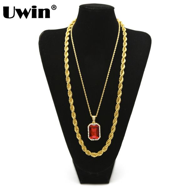 

uwin 10mm rope chain with mini gem crystal pendant necklace hiphop gold chains for men fashion jewelry wholesale drop shipping, Silver