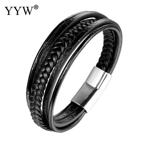 

yyw black braided multilayer leather bracelet bangles for men erkek bileklik 2018 pulseira masculina jewelry pulseras mujer moda, Golden;silver