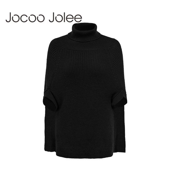 

jocoo jolee new turtleneck cloak winter women casual camel knitted sweater vintage ladies knitted coat outwear female pullover, White;black