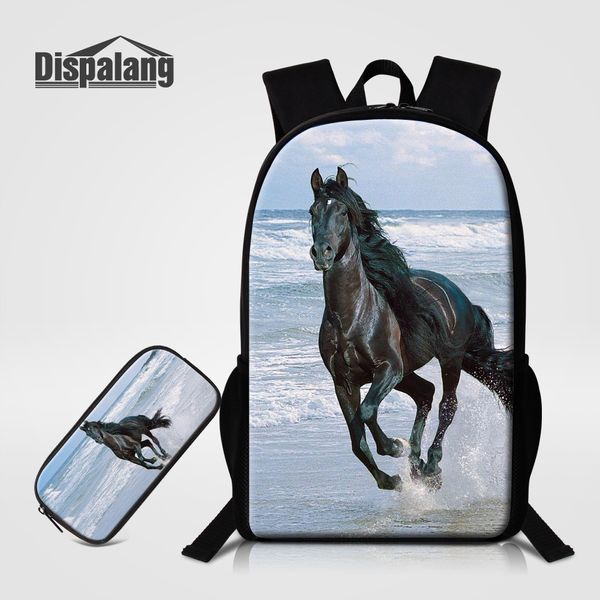 

dispalang designer horse children school backpack women travel bags girls bookbag 2 pcs /set pencil bag feminina bagpack